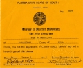 Florida State Board of Health License to Practice Midwifery, 1942