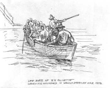 "Olivette" lifeboat carrying wounded in Spanish-American War, 1898, drawn by Philip Ayers Sawyer 