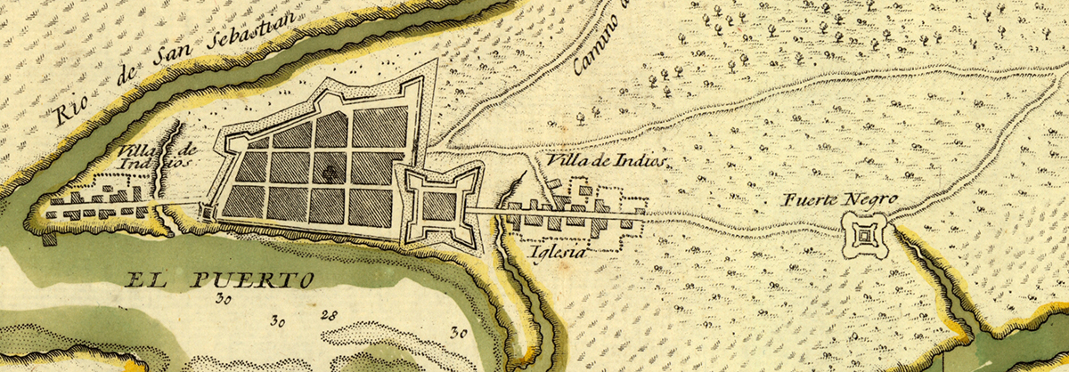 1783 map depicting St. Augustine and Fort Mose (Fuerte Negro) as they appeared in 1740.