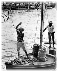Cuban refugees on board boat during the Mariel Boatlift - Key West, Florida