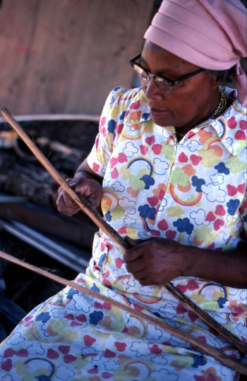 Lucreaty Clark preparing strips of white oak for basket making (not after 1979)