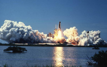 Space shuttle liftoff from the Kennedy Space Center: Merritt Island, Florida (not before 1982)