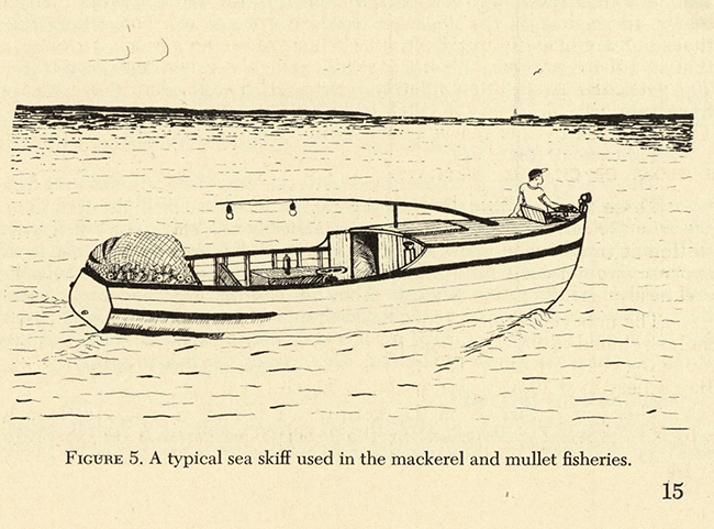 FIGURE 5. A typical sea skiff used in the mackerel and mullet fisheries.