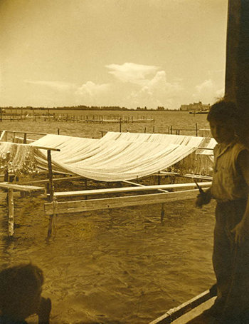 Nets drying at the docks: Riviera Beach, Florida (1939)