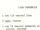 Recipe for Lisa Casserole, 1963