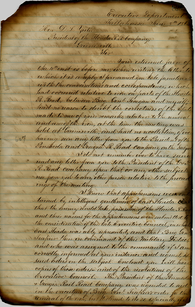 Governor John Milton to David Yulee, June 8, 1863