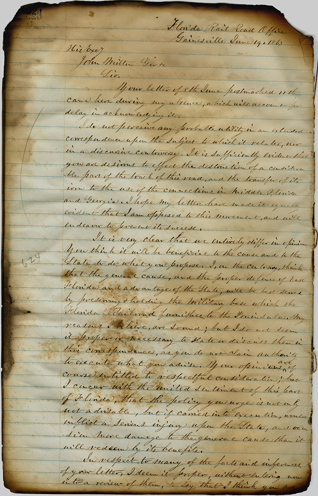 David Yulee to Governor John Milton, June 19, 1863