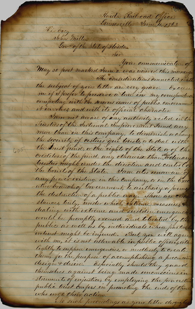 David Yulee to Governor John Milton, June 4, 1863