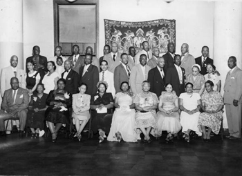 Group portrait of members attending the Brotherhood of Sleeping Car Porters convention in Washington, D.C. (195-)