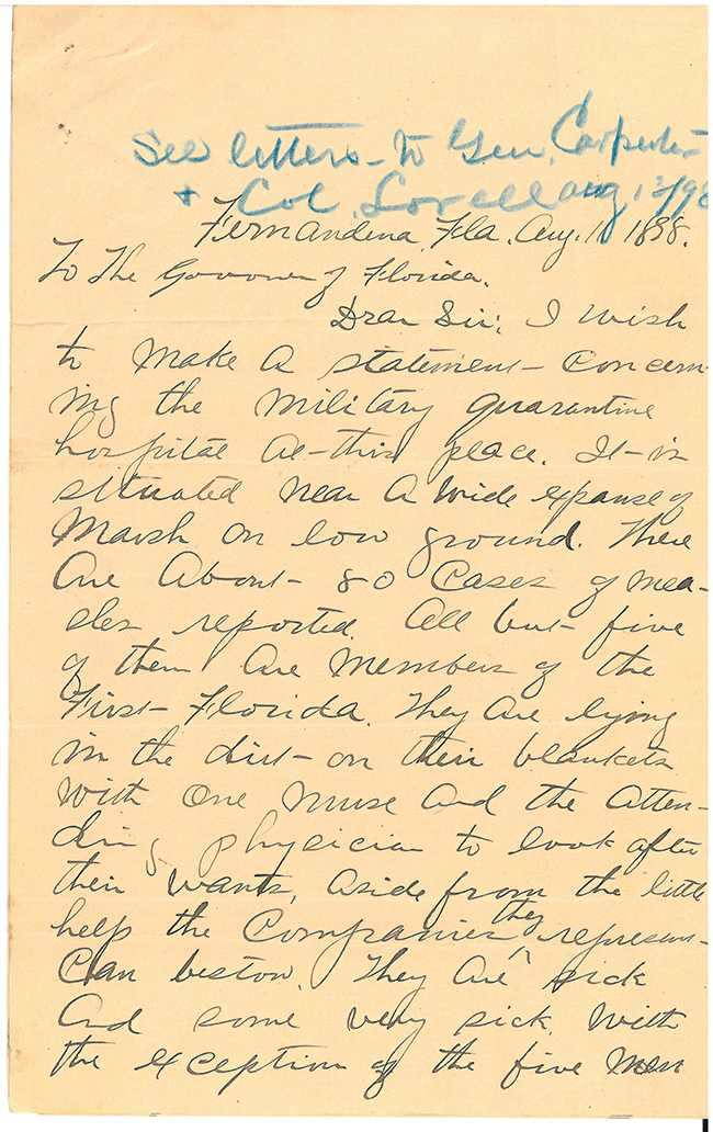 S.J. McConnell to Governor William D. Bloxham