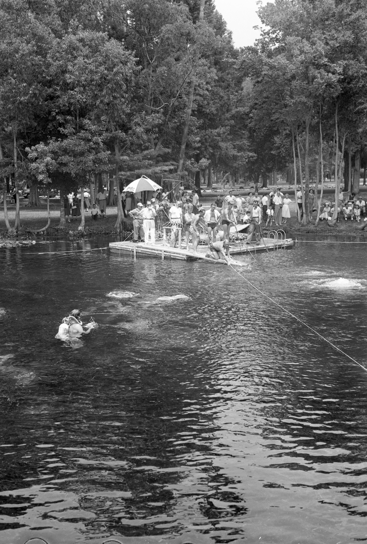 Scene from the filming of "Revenge of the Creature" at Silver Springs.