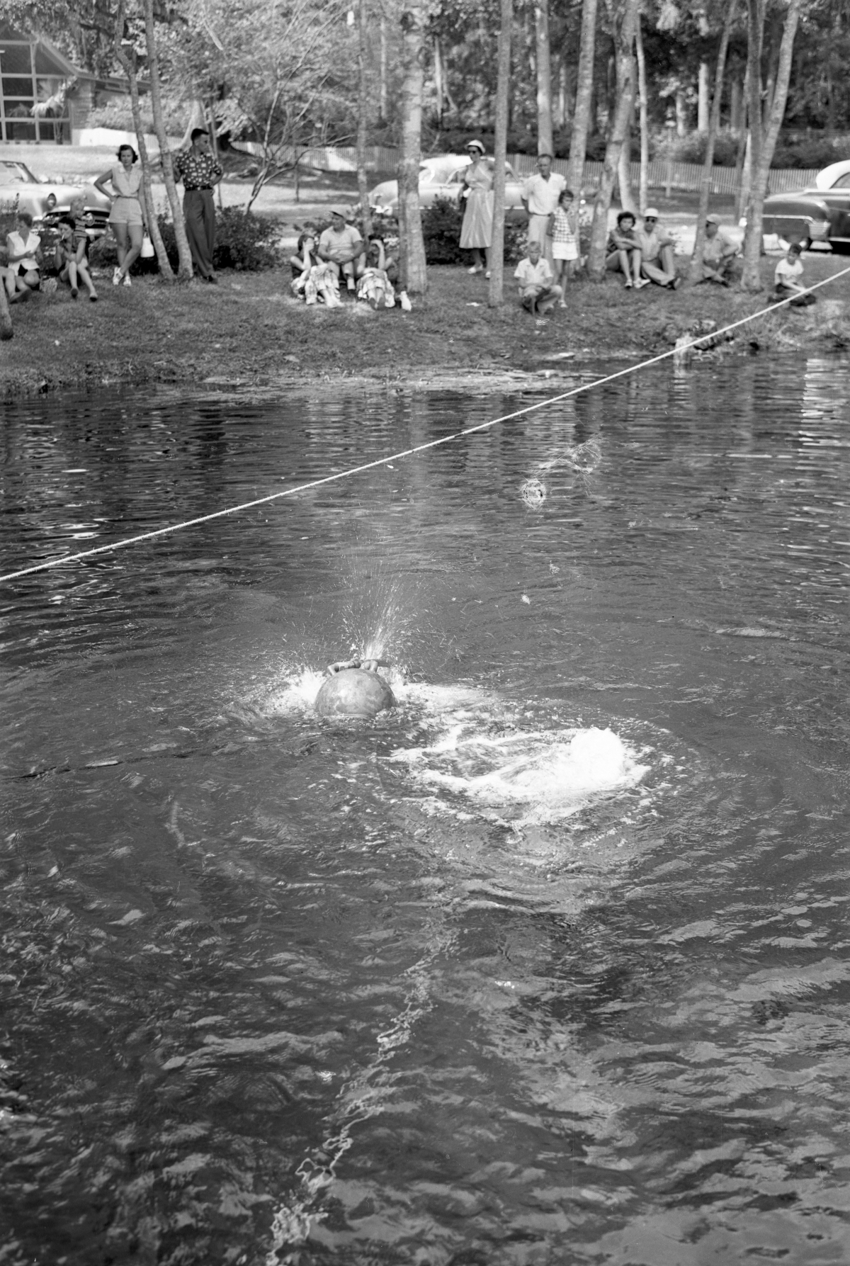 Spectators watching the filming of "Revenge of the Creature" movie at Silver Springs.