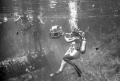 Underwater film crew working on "Revenge of the Creature" set at Silver Springs.