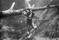 Ricou Browning breathing through air hose between takes of the "Revenge of the Creature" movie at Silver Springs.
