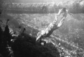Ricou Browning swimming underwater during filming of "Revenge of the Creature" movie.