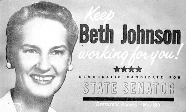 Advertisement for Beth Johnson's State Senate campaign, c. 1962.