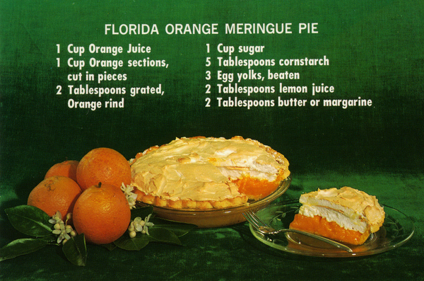 These days, butter and margarine get along living side by side in refrigerators all across Florida. Even this recipe card for Florida Orange Meringue Pie offers the cook a choice of which to use (circa 1950s).