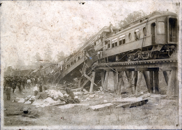 Train wreck on bridge