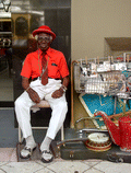 Portrait of street musician William "Washboard Bill" Cooke on Clematis Street in West Palm Beach, Florida.