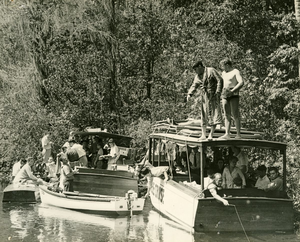 Tarzan film crew being brought to location at Silver Springs.