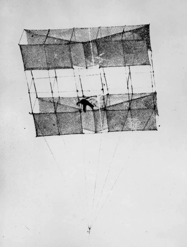 Charles K. Hamilton flying a glider designed and constructed by Israel Ludlow of New York over Ormond and Daytona beaches (1906).