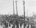 Arrival of the first train.