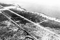 Aerial view of hurricane wrecked train
