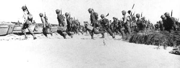 Practicing maneuvers on the beach near Carrabelle (1943).