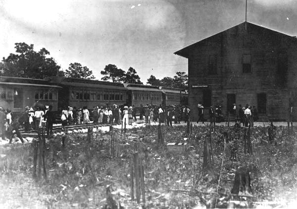 Apalachicola Northern Railroad train at depot - River Junction Region, Florida.