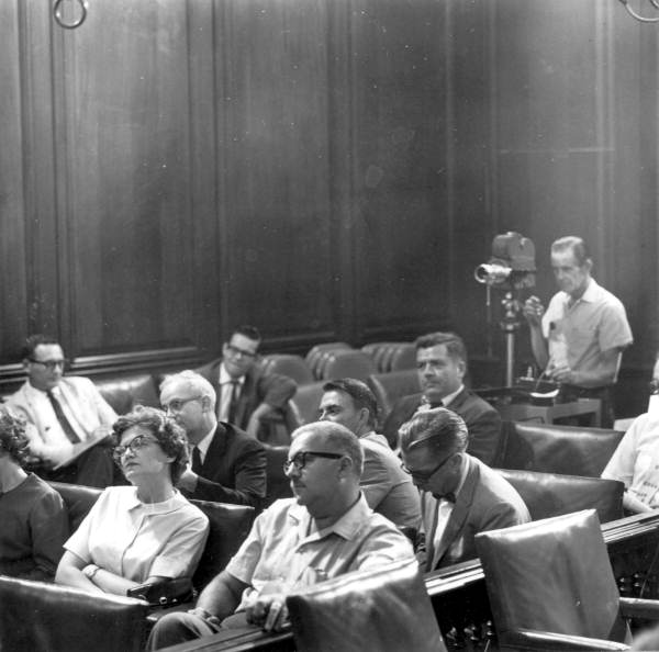 Barbara Frye sits with other members of the Capitol Press Corps covering the Bay County High School awards ceremonies for March of Dimes, 1962. Jim Stokes|State Archives of Florida.