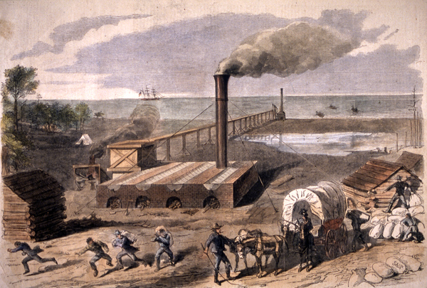Destruction of a rebel salt factory, on the Florida coast (1862)
