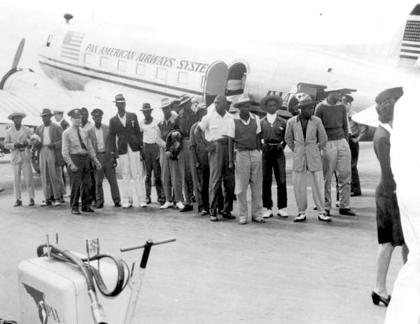 Bahama natives arriving for work in U.S. fields - Miami, Florida.