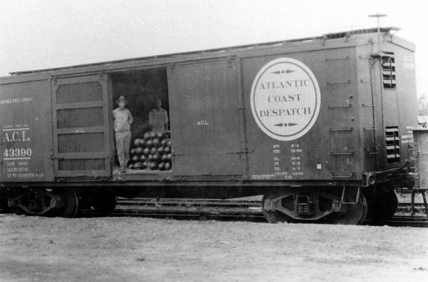 Atlantic Coast Line car loaded with watermelons from Columbia County (ca. 1920s).
