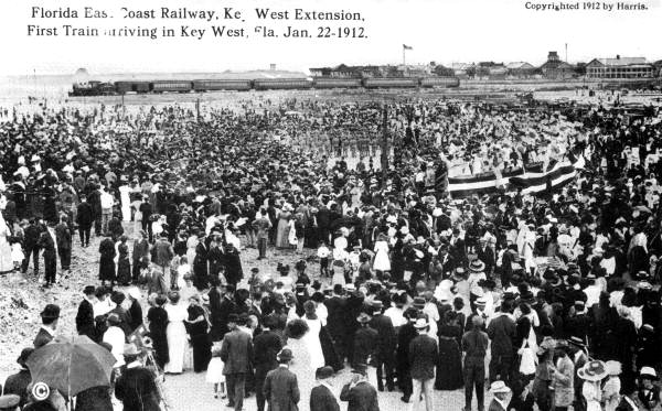 Arrival of the first train - Key West, Florida.