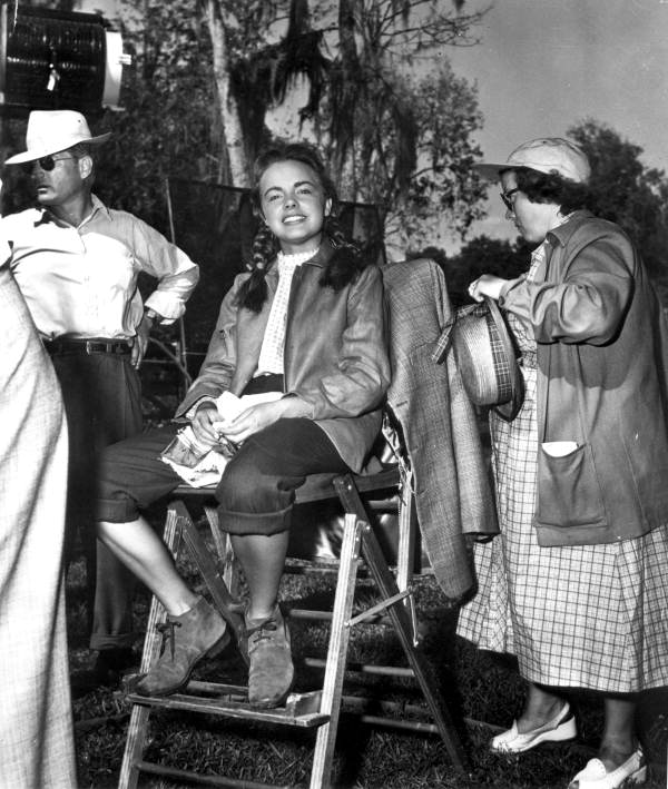 Actress Terry Moore during the filming of Columbia Pictures' film adaptation of Thedore Pratt's The Barefoot Mailman (1951).