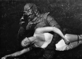 Ginger Stanley in the grip of the creature - Silver Springs, Florida.