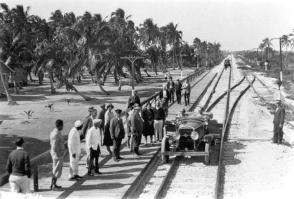 Arrival of the first automobile at Long Key Fishing Camp - Layton, Florida