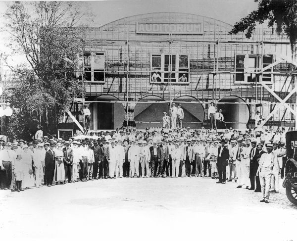 Lakeland citizens gather around their new chautauqua auditorium. The building opened on November 6, 1912 with a capacity of about 1,700 (photo circa 1912).