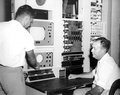 Employees monitoring equipment for network television facilities.