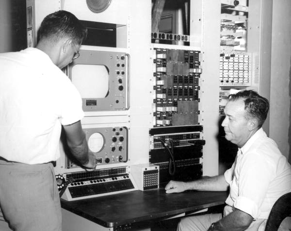 Employees monitoring equipment for network television facilities.