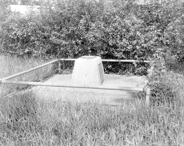 The 1925 prime meridian marker in Cascades Park (1955).