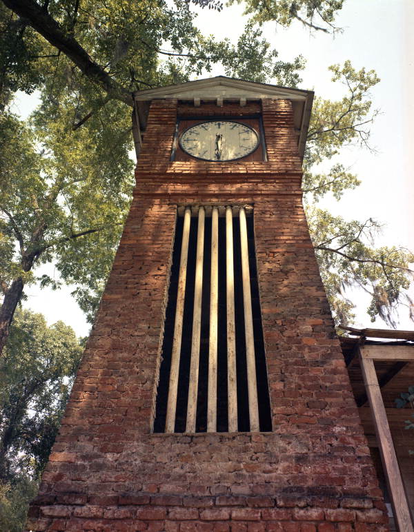 Close-up of the clock tower attached to Calvin Phillips' home in Tallahassee (1967).