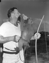 Al Zaebst with pet monkey Fanny - Weeki Wachee Spring, Florida