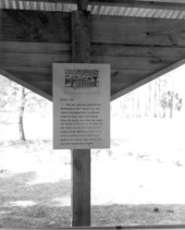 Sign describing rosin vat at St. Andrews State Park turpentine still museum - Panama City, Florida.
