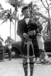 Member of the Scottish bagpipe band performs during the Irish Youth Fair - Hollywood, Florida