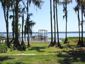 View showing dock on Lake Santa Fe in Alachua County, Florida.