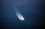 Aerial view of boat at the John Pennekamp Coral Reef State Park - Key Largo, Florida.