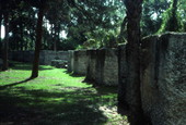 View showing tabby slave cabin remains at Kingsley Plantation State Historic Site - Fort George Island, Florida.