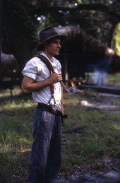 Living history demonstration of a Florida cowboy in an 1876-era cow camp at Lake Kissimmee State Park - Lake Wales, Florida.