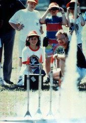 Children launching model rockets at U.S. Space Camp Florida.